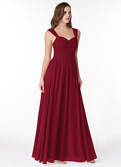 Azazie Zapheira Bridesmaid Dresses Burgundy A-Line Ruched Chiffon Dress image4