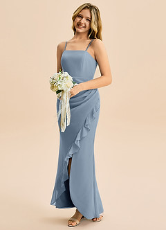 Azazie Buzzy Junior 쉬스 주름진 쉬폰 플로어 길이 주니어 신부 들러리 드레스 image3