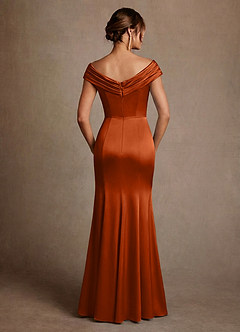 Azazie Aberdeen Mother of the Bride Dresses Burnt Orange Sheath Pleated Stretch Satin Dress image2