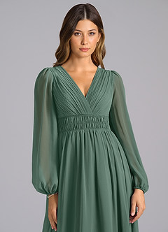 Azazie Palerma Bridesmaid Dresses Sea Moss A-Line Long Sleeve Chiffon Dress image6