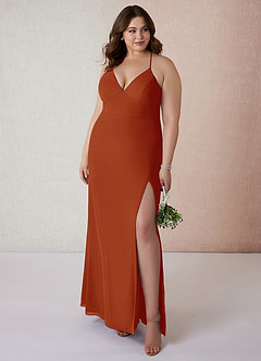 Azazie Becca Bridesmaid Dresses Paprika Sheath V-Neck Chiffon Dress image7