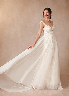 Azazie Diviana Wedding Dresses Diamond White Champagne A-Line Sequins Tulle Dress image2