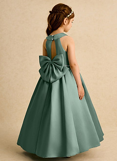 Azazie Daisies Robe Demoiselle D'honneur Fillette Robe Princesse en Mat Satiné Arc Eucalyptus image1