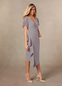 Azazie Eloise Mother of the Bride Dresses Dusk Sheath Pleated Stretch Crepe Dress image5