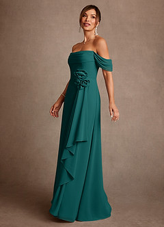 Azazie Amherst Abiti per la Madre della Sposa Abito A-Line in Chiffon a Spalla Scoperta Verde Pavone image4
