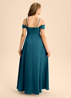 Azazie Anselie Junior Vestido de Azul Tinta de Satén Elástico de Corte En A con Vestidos sin tirantes image2