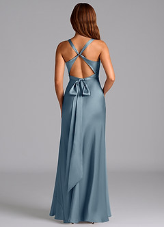 Azazie Hati Vestidos de damas de honor Vestido de Azul Polvoriento de Satén Elástico de Corte Sirena image7