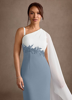 Azazie Alexandra Mother of the Bride Dresses Dusty Blue Sheath One Shoulder Stretch Crepe Dress image5