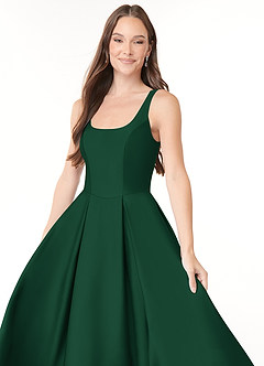 Azazie Neve Vestidos de damas de honor Vestido de Verde Oscuro de Satén Elástico de Corte Princesa con Con bolsillos image5