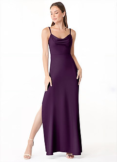 Azazie Alaija Robes de demoiselle d'honneur Robe Sirène en Satin extensible Fente Latérale Grain De Raisin image2