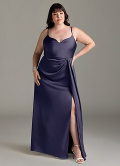 Azazie Brielle Bridesmaid Dresses Stormy A-Line Cowl Spaghetti Straps Stretch Satin Dress image6