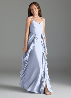 Azazie Peyton Junior Ice A-Line V-Neck Cascading Ruffles Chiffon Dress image3
