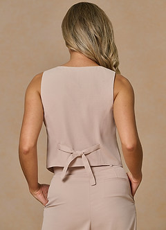 front Margaret Tan Cotton Linen Blend Vest