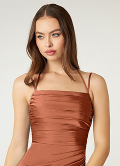 Azazie Desi Abiti da Damigella Abito Tubino in Raso Elasticizzato in Pizzo con Scollo Halter Cedro Rosa image6