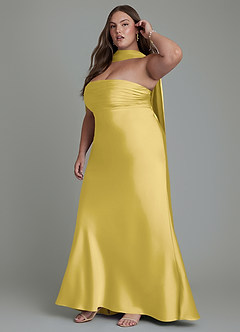 Azazie Saylor Vestidos de damas de honor Vestido Canario de Satén Elástico de Corte Sirena con Palabra de honor image16
