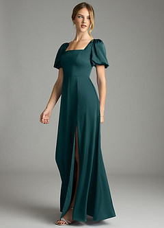 Azazie Fyona Abiti da Damigella Abito A-Line in Raso Elasticizzato Plissettato Pino image4