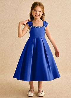 Azazie Yosemite vestidos de niña de las flores Vestido de Azul Real de Satin Mate de Corte Princesa con Escote de Corazón image1