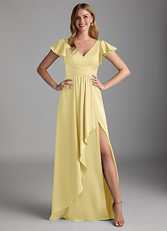 Azazie Omari Bridesmaid Dresses Lemon Sorbet A-Line Stretch Satin Dress image6