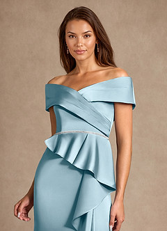 Azazie Dareia Kleider für die Brautmutter Meerjungfrau-Linie Schulterfrei Stretch-Satin Kleid Stimmungsvolles Blau image9
