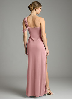 Azazie Tati Vestidos de damas de honor Vestido de Rosa Polvorienta de Malla de Corte Recto con Vestidos sin tirantes image5