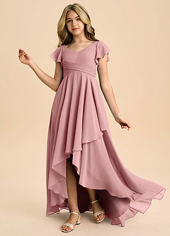 Azazie Caria Junior Dusty Rose A-Line Pleated Chiffon Dress image1
