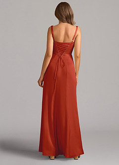 Azazie Amaris Bridesmaid Dresses Rust A-Line Corset Stretch Satin Dress image3