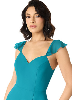 Azazie Everett Bridesmaid Dresses Jade A-Line V-neck Ruched Chiffon Dress image4