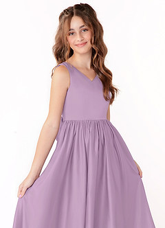 Azazie Hathaway Junior Wisteria A-Line Bow Matte Satin Dress image5