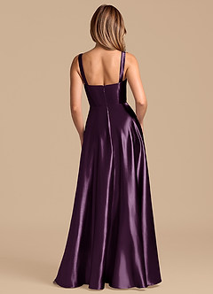 Azazie Shaude 신부 들러리 드레스 A라인 주름진 메탈릭 새틴 바닥 길이 드레스 image6