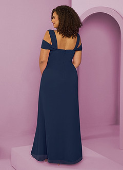 Barbie ♥ Azazie Robes de demoiselle d'honneur Robe Trapèze en Mousseline de soie Épaule décolletée Bleu Marine Foncé image8