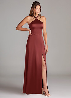 Azazie Elliana Bridesmaid Dresses Terracotta Sheath Side Slit Stretch Satin Dress image3