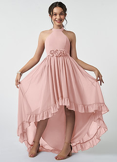 Azazie Hermione Junior Robe Trapèze en Mousseline de soie Rose Poudré image2