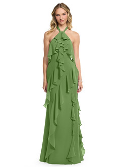 Azazie Velma Bridesmaid Dresses Basil A-Line Side Slit Chiffon Dress image1