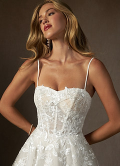 Azazie Keri Wedding Dresses Diamond White Ball-Gown Strapless Lace Dress image3