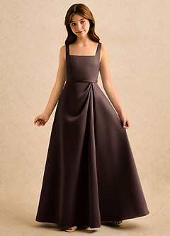 Azazie Emiko Girls Formal Robe Demoiselle D'honneur Fillette Robe Trapèze en Mat Satiné Plissée Ganache image4