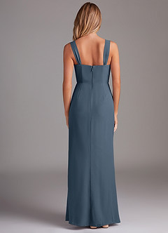 Azazie Denice Brautjungfernkleider Etui Gefaltet Chiffon Kleid Neptunblau image2
