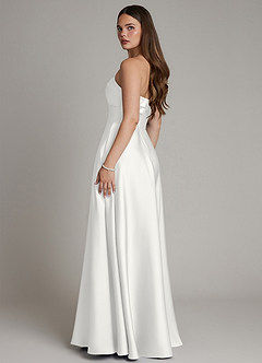 Azazie Meleena Bridesmaid Dresses White A-Line Strapless Stretch Satin Dress image3