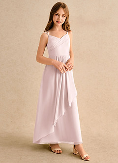 Azazie Zaida Girls Formal Flower Girl Dresses Blushing Pink A-Line Pleated Chiffon Dress image5