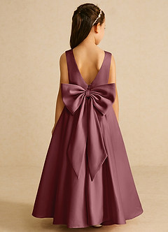 Azazie Pipsy Flower Girl Dresses Desert Rose A-Line Bow Matte Satin Dress image1