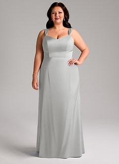 Azazie Denice Vestidos de damas de honor Vestido de Plata de Satén Elástico de Corte Recto con Plisado image8