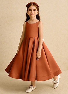 Azazie Babs Blumenmädchenkleider Ballkleid Plissee Matte Satin Kleid Gebranntes Orange image8