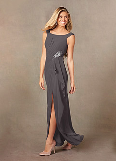 Azazie Yarrow Mother of the Bride Dresses Steel Grey A-Line Pleated Chiffon Dress image4