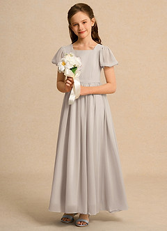 Azazie Lilia Junior Formal Flower Girl Dresses Frost A-Line with Sleeves Chiffon Dress image4
