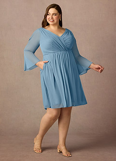 Azazie Teraso Mother of the Bride Dresses Steel Blue A-Line Pleated Mesh Dress image4