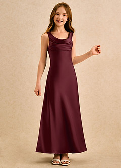 Azazie Raspberry Girls Formal vestidos de niña de las flores Vestido de Cabernet de Satén Elástico de Corte en A con Plisado image4