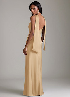 Azazie Cassiana Jurken voor bruidsmeisjes Jurk van Stretch Satijn met Zeemeermin Geplooid Goud image2