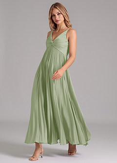 Azazie Raychelle Bridesmaid Dresses Dusty Sage A-Line Pleated Stretch Satin Dress image6