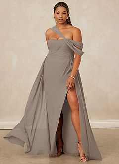 Christian Siriano Bridal for Azazie 1014 Bridesmaid Dresses Taupe A-Line Off the Shoulder Chiffon Dress image9
