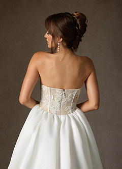 Azazie Mirabeth Wedding Dresses Diamond White Nude Ball-Gown Strapless Lace Dress image7