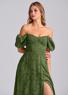 Azazie Mirian Bridesmaid Dresses Olive A-Line Sweetheart Neckline Floral Burnout Dress image2